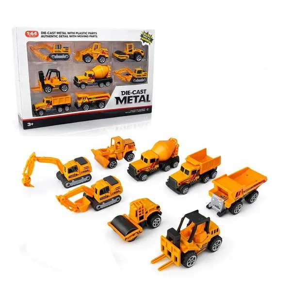 Kit 8 Mini Carrinhos de Construção Escala 1:64 Die-Cast Metal para Brincadeira Infantil Amarelo Draik Kit 8 Carrinhos de Construção Escala 1:64 Die-Cast Metal Amarelo para Crianças Draik