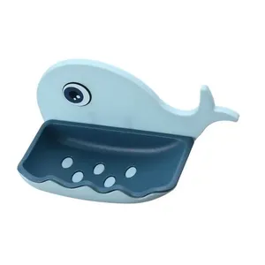 Kit 2 Saboneteira para Banheiro Baleia Organização com Suporte de Parede Plástico ABS Azul OEM Saboneteira para Banheiro Kit 2 Peças Baleia com Suporte Parede Plástico ABS Azul OEM