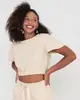 Blusa Cropped Sarja Com Manga Bege GG