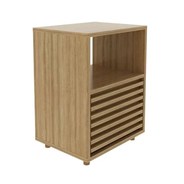 Mesa de Cabeceira 38x30x51,4cm Gaveta Ripado Amêndoa CM8042 Tecnomobili