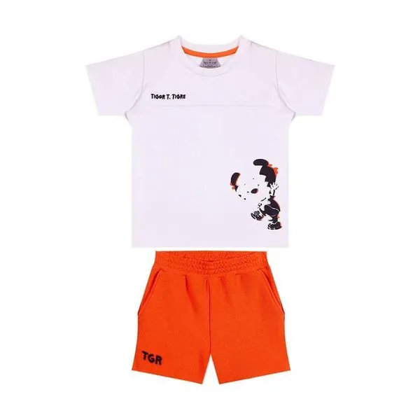 Conjunto Curto Tigor T Tigre Camiseta Bermuda Branco Laranja 1