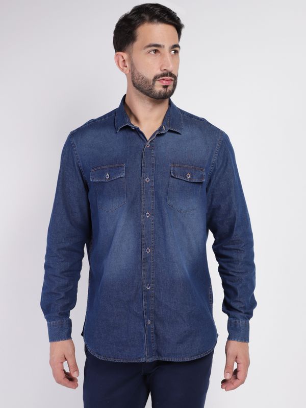 Camisa Jeans Manga Longa Masculina AZUL GG