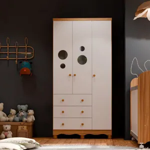Guarda-roupa Duda Plus com 3 Portas 3 Gavetas Peroba Branco com Amêndoa