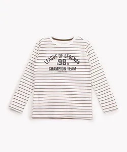 camiseta infantil de algodão manga longa listrada off white 12