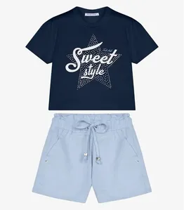 Conjunto Blusa Com Shorts Jeans Trick Nick Azul 8