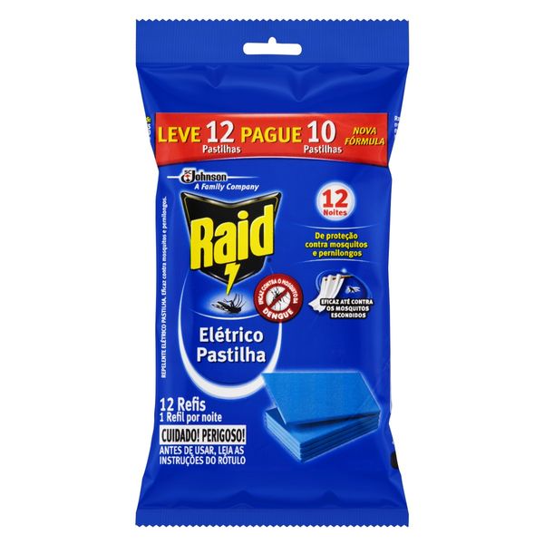 Repelente Pastilha Elétrico 12 Noites Raid Pacote Leve 12 Pague 10 Unidades Refil