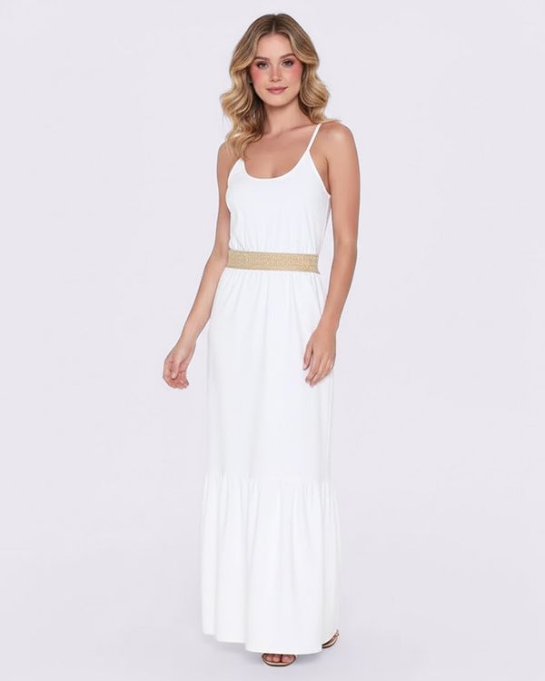 Vestido Longo Sarja Alcinha Off White GG