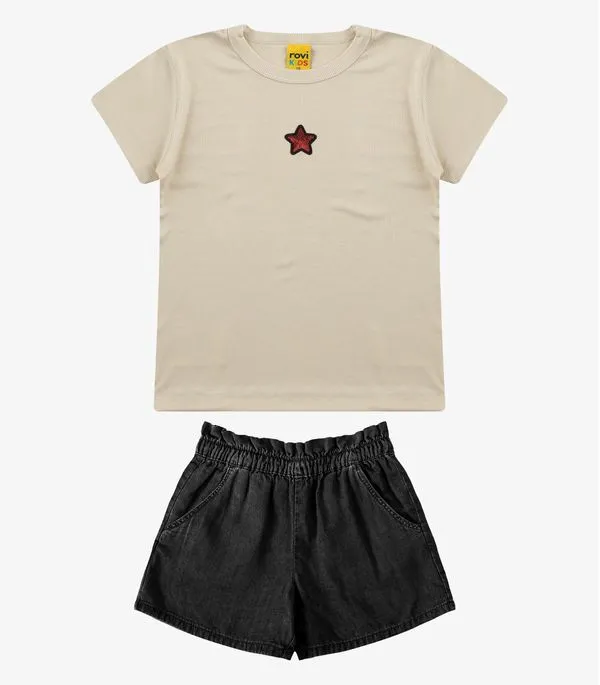 Conjunto Blusa com Shorts Menina Rovi Kids Bege 10
