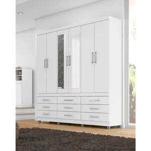 Guarda-Roupas, MDP, 6 Portas, 9 Gavetas, Com Pés, Com Espelho - Demóbile Canadá Branco