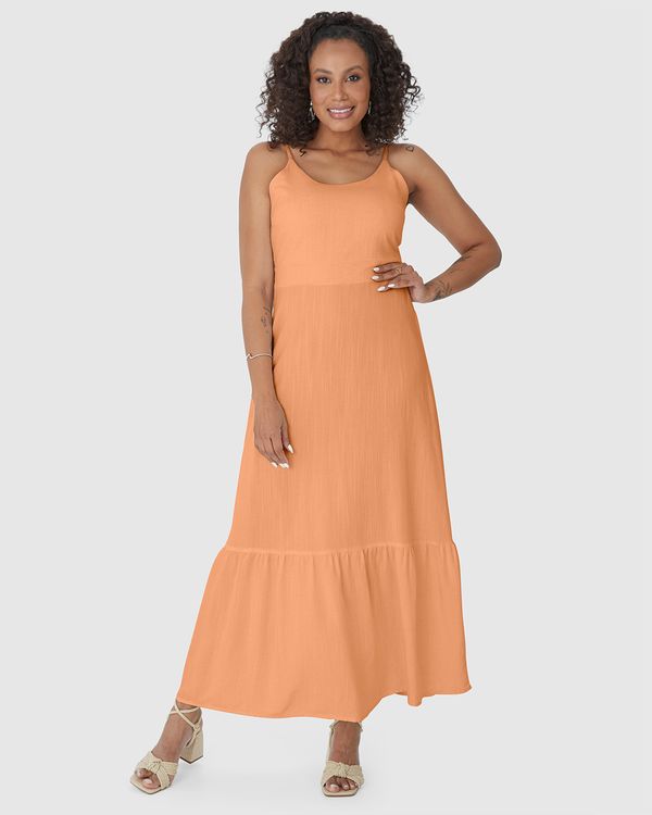 Vestido Longo Feminino Com Amarração Nas Costas Em Viscolinho Laranja - P
