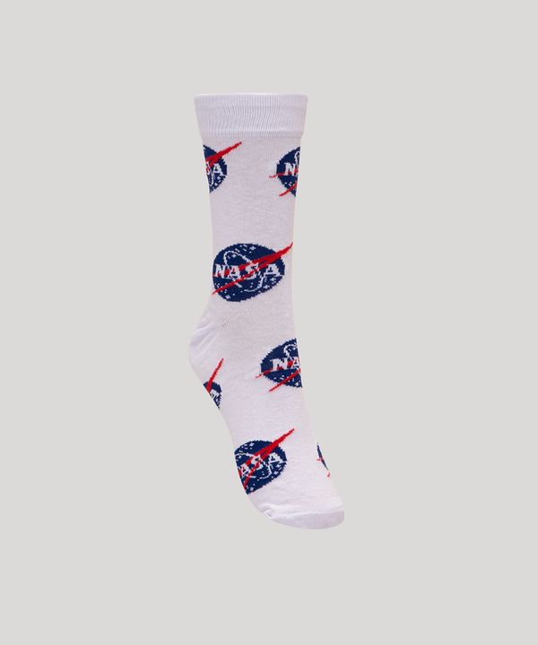 meia cano alto estampada nasa branca 37-40