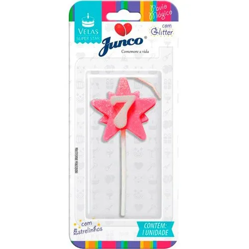 Vela Aniversário N°7 Super Star Rosa 01 Unidade