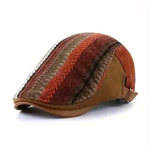 Boina Vintage Estilo Britânico - , Listrado Com Fivela Ajustável Laranja