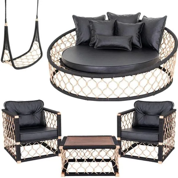 1 Chaise Com 6 Almofadas + 2 Poltronas + 1 Balanço E Mesa