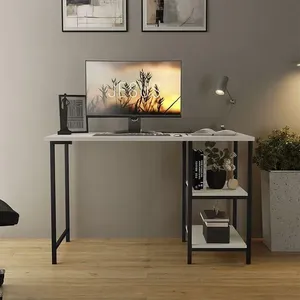 Escrivaninha Mesa Office Estudo Estilo Industrial 110cm Klm Preto Com Off White