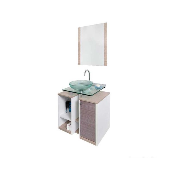Conjunto Para Banheiro Gabinete Com Cuba E Espelho Fit 928 Amadeirado Cris Metal