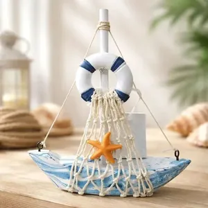 Enfeite Decorativo Navio Náutico Barco de Mesa 15cm Resina Azul Claro e Branco Dantas Enfeite Navio Náutico Barco de Mesa 15cm Resina Azul e Branco Dantas