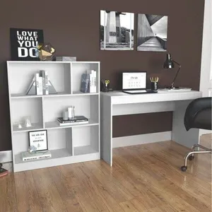 Conjunto 2 Peças com Escrivaninha e Estante 6 Nichos B28 Branco