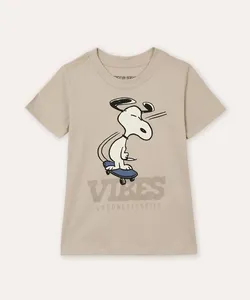 camiseta infantil de algodão snoopy bege 12