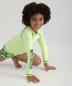 camiseta infantil minecraft manga longa proteção uv verde 6