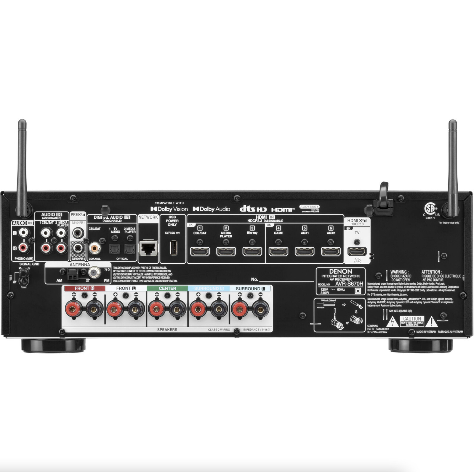 Receiver Denon AVR-S670H Dolby TrueHD e DTS-HD 5.2 canais ( 120v )