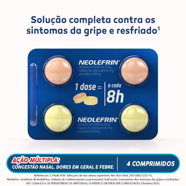 Neolefrin 400mg + 20mg + 4mg 4 Comprimidos