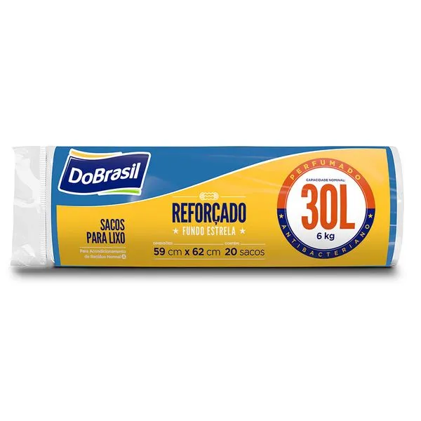 Saco de Lixo Perfumado 30 Litros Azul Rolo com 20 Unidades - Dobrasil