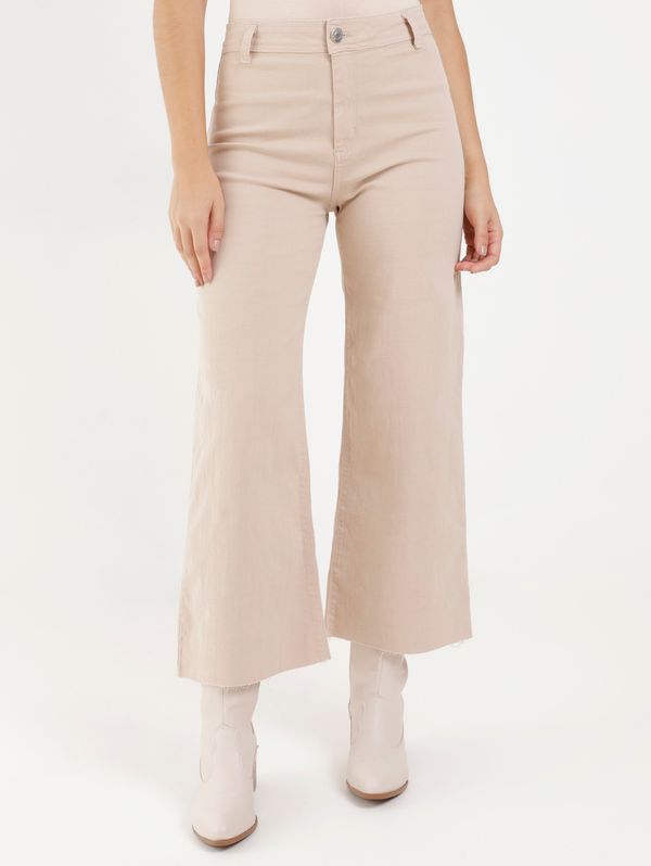 Calça Sarja Wide Leg Autentique Feminina Bege 34