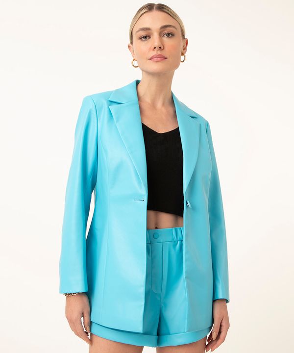 short de pu cintura alta azul turquesa 38