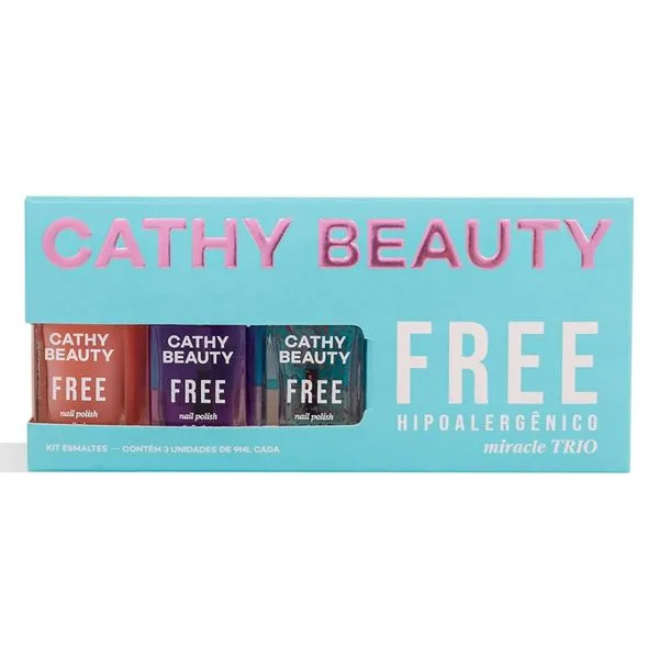 Kit Esmalte Cathy Beauty Free Miracle Trio 3 Unidades de 9ml cada