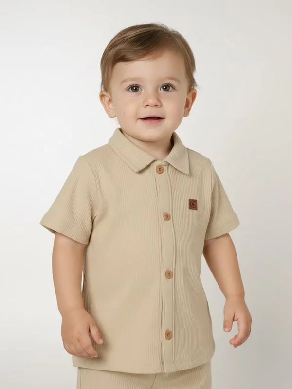 Camisa Malha Tricot Infantil Para Menino - BEGE 1