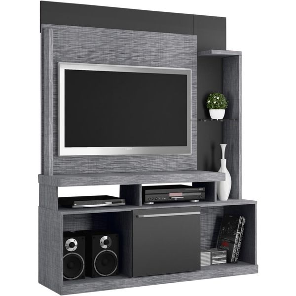 Estante Home em MDF e MDP, Porta - Belaflex Turim Cinza Alpino / Preto Fosco