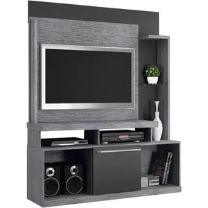 Estante Home em MDF e MDP, Porta - Belaflex Turim Cinza Alpino / Preto Fosco