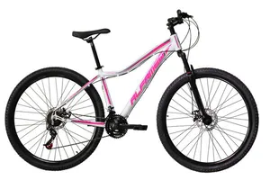 Bicicleta Aro 29 Feminina Alfameq Pandora Alumínio 21v Garfo Suspensão - Branco/Rosa - Tamanho:15