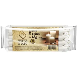 Vela n°5 Branca Premium com 8 Unidades - Chama de Ouro