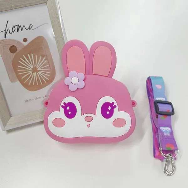 Bolsa de Moeda Infantil Coelho Pop It para Aliviar Estresse Rosa Silicone com Zíper OEM Bolsa de Moeda Infantil Coelho com Função Pop It Rosa Silicone com Alça de Ombro OEM