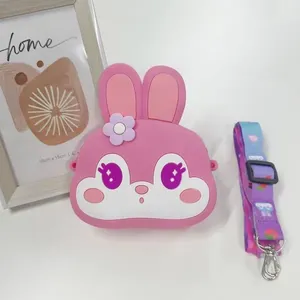 Bolsa de Moeda Infantil Coelho Pop It para Aliviar Estresse Rosa Silicone com Zíper OEM Bolsa de Moeda Infantil Coelho com Função Pop It Rosa Silicone com Alça de Ombro OEM