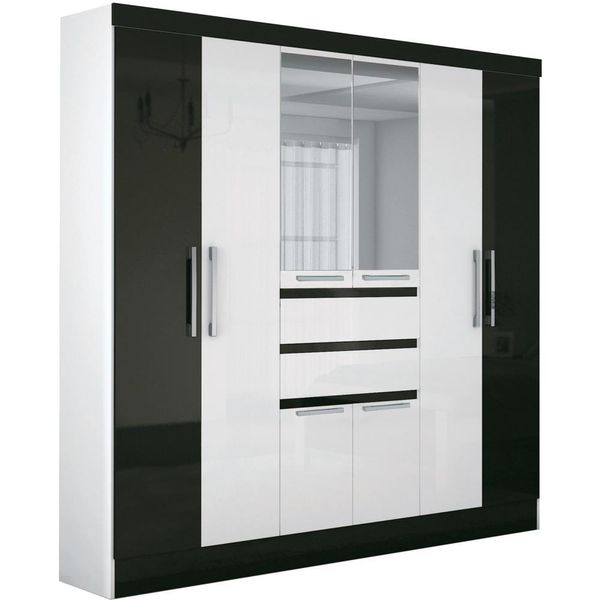 Guarda-roupa 8 Portas com Espelho - Moval Ímola Branco / Preto