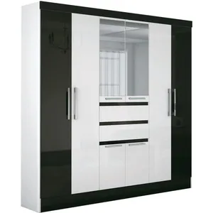 Guarda-roupa 8 Portas com Espelho - Moval Ímola Branco / Preto