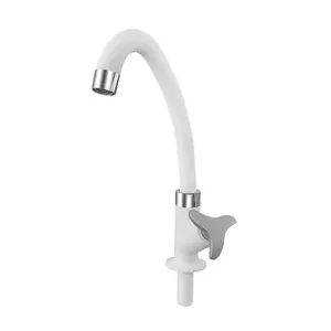 Torneira de Mesa Cozinha Dalia Bica Móvel Alta Slim em Plástico Abs Branco e Cromada Socel Torneira de Mesa Cozinha Dalia Bica Móvel Alta Slim Branco e Cromada Socel