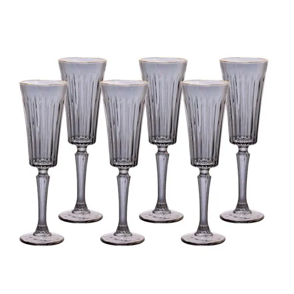 Conjunto 6 Taças Para Champanhe Egeu Vidro Cinza 180ml TCCH144CZ - Hauskraft