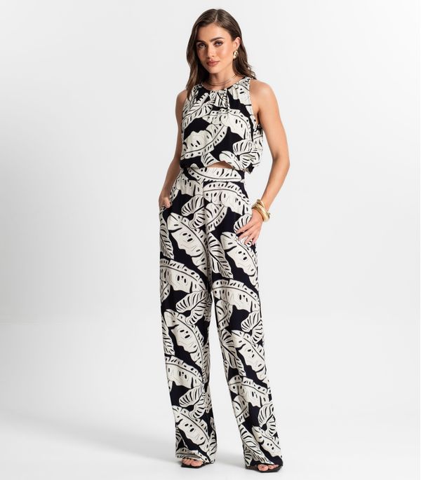 Calça Feminina Pantalona Estampada Endless Preto P