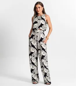 Calça Feminina Pantalona Estampada Endless Preto M