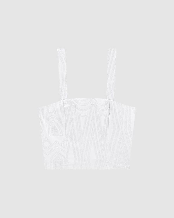 Blusa Cropped Feminina Em Tecido Bordado Geométrico - ENFIM Branco - PP