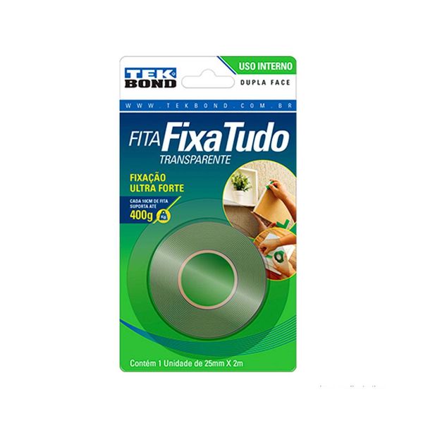 Fita acrílica dupla face para uso interno 25mmx2m incolor Tekbond