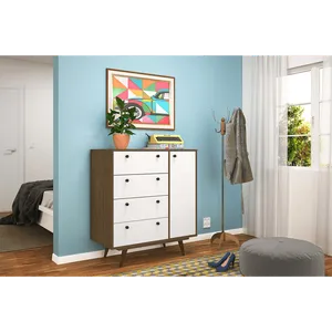 Cômoda Sapateira em MDF/MDP, 1 Porta, 4 Gavetas, 4 Prateleiras - Retrô 30 Rustik / Branco