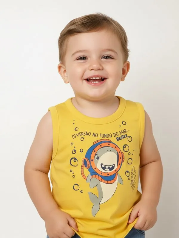 Camiseta Regata Estampada Infantil Para Menino- AMARELO 2