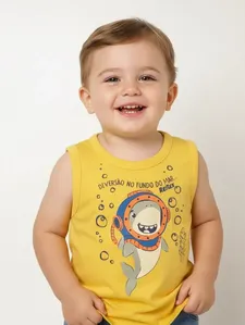 Camiseta Regata Estampada Infantil Para Menino- AMARELO 2