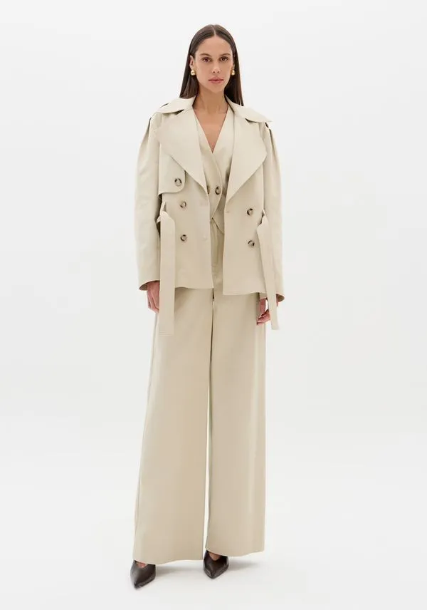 Calça Wide Leg Com Cintura Alta Bege G