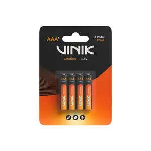 Pilha Alcalina AAA Vinik VP3AB4A 1,5V Blister com 4 Unidades para Controles Brinquedos e Lanternas Pilha Alcalina AAA Vinik VP3AB4A 1,5V Kit com 4 Unidades para Dispositivos Eletrônicos